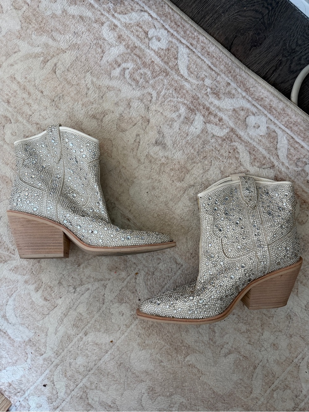 Dolce Vita Cream Embellished Western Ankle Boots